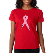 Trendy USA 796 Women's T-Shirt Pink Ribbon Breast Cancer Awareness Red Large