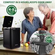 Keepeez 4L Electric Kitchen Composter, Quiet Odorless Food Waste Recycler with Auto Clean, Fast Cycle, Black, FWD-201