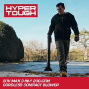 Hyper Tough HY5601050516007 20V 3-in-1 Brushless Cordless Compact Leaf Blower, 200 CFM, 120 MPH, Includes 4.0Ah Battery and Charging Cable