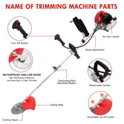 BAOKALER Gasoline Grass String Trimmer, 52cc Two-Stroke Engine, Adjustable Straight Shaft, Ergonomic Handle, 4 Detachable Heads, 1.25L Fuel Tank