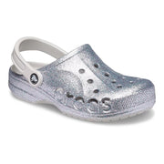 Crocs 205925-0IC-M6W8 Baya Women's Glitter Clogs, Silver Glitter, Size: M6W8