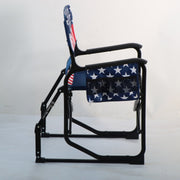 Seina Patriotic Outdoor Foldable Rocking Chair with Armrests, Cup Holder, Side Pocket, 300 lb Capacity