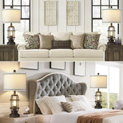 Cinkeda Modern Table Lamps Set of 2, Black Industrial Metal Frame, Beige Linen Shade, 3-Way Dimmable Touch Nightlight, USB A+C Ports, AC Outlet, 25.3 in WM-TD242