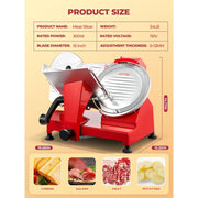 FOHERE Electric Meat Slicer, 300W Motor, 10-Inch Chromium-Plated Steel Blade, Adjustable Thickness, Semi-Automatic, Red, 250A