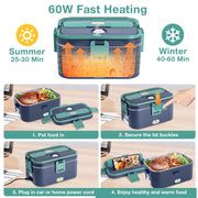 Livhil Electric Lunch Box Food Heater, 60W Fast Heating, 1.8L Stainless Steel Container with 0.45L Separate Compartment