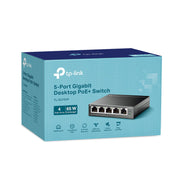 TP-Link TL-SG705P 5-Port Gigabit PoE+ Desktop Switch, 4 PoE+ Ports with 65W Total Power, Fanless Metal Case, Extended PoE Range 250m