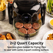 Aria 4Qt Flip Air Fryer with Touchscreen Controls, Borosilicate Glass Basket and Sear Pan, Toxin-Free, Dishwasher Safe, AW1-200