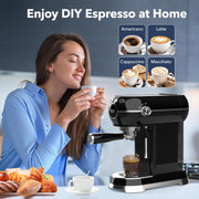 HBN Espresso Machine, 20 Bar Professional Espresso Maker with Milk Frother Steam Wand, 27oz Removable Water Tank, Black