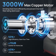 Fatabeta Electric Meat Grinder, 3000W Copper Motor, Sausage Filler, Kubbe Kit,Silver