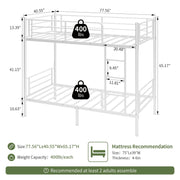 Capri Metal Twin over Twin Bunk Bed, Noise Free, Heavy-duty, 400 lbs Capacity, White