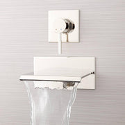 Wall Mount Single Control Tub Faucet with Waterfall Spout - Solid Brass Construction - Ceramic Disc Cartridge - Low Lead - Polished Nickel