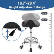 OUTMASTER Saddle Stool with Wheels, Ergonomic Wide PU Leather Seat Cushion, Adjustable Height 19-24.5 in, 360 Swivel, Black