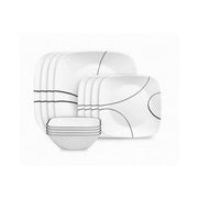Corelle 125911 Simple Lines 12-Piece Square Dinnerware Set, Black and White, Lightweight Triple-Layer Vitrelle Glass, Microwave and Oven Safe