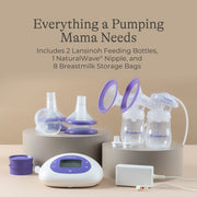 Lansinoh Signature Comfort Double Electric Breast Pump, Hospital Strength Suction, 5 ComfortFit Flange Sizes, LCD Display, White