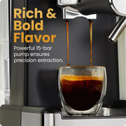 Chefman CafMaster Pro Espresso Machine, 15-Bar Pump, Built-In Milk Frother, 1.8 Liter Removable Water Reservoir, Stainless Steel, RJ54-I-SV-AM