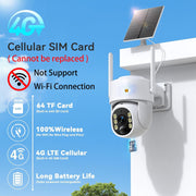 Picturesky 4G LTE Solar Security Camera, 2K Color Night Vision, 360 Pan-Tilt Surveillance, PIR Motion Detection, Two-Way Talk, Built-In SIM Card, 64GB SD Storage, White