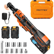 Protmex 3/8 Cordless Ratchet Wrench, 21V Pure Copper Motor, 60FT-LBS Torque, 400 RPM Variable Speed, 2 X 2.0Ah Batteries, 8 Sockets, 1/4 Adapter, 3 Extension Bar