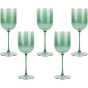 Plasticpro Green Plastic Wine Glasses with Gold Rim, 12 Oz, Set of 10, Durable Disposable Stemware