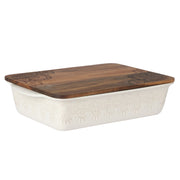 The Pioneer Woman Vintage Lace Ceramic Casserole Baking Dish with Wood Lid, Linen, 9 in x 13 in, 6-Quart Stoneware