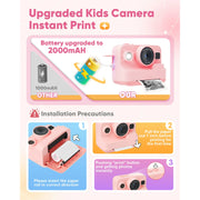 Prysyed Bll2 Kids 1080P Instant Print 12MP Camera, Pink