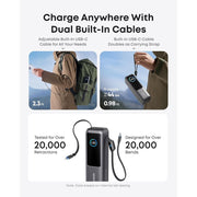 Anker Laptop Power Bank, 25,000mAh, 165W, Triple 100W USB-C Ports, Built-In Retractable USB-C Cables, Black, A1695H11
