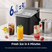 Simzlife Portable Countertop Ice Maker, 26 lb Daily Output, 9 Bullet Ice Cubes in 6 Minutes, Small and Large Ice Sizes, Self-Cleaning, 1.1L Water Tank, Black, IM021-B1BL