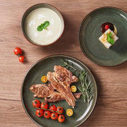 Pokini W-PTS24A 24-Piece Stoneware Dinnerware Sets, Plates and Bowls Dish Sets for 8, Gradient Green