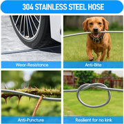SPECILITE Stainless Steel Outdoor Hose Reel with 100ft Drinking Water Grade Hose and 6.2ft Leader Pipe, Wall and Floor Mounted, Silver