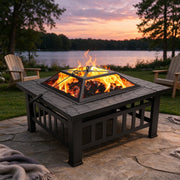Zimtown 32in Square Metal Outdoor Fire Pit with Water-Resistant Iron Mesh Frame, Black