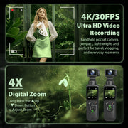 Saneen 4K Vlogging Camera, 16MP CMOS Sensor, 330 Rotating Lens, Face Tracking, Touchscreen, WiFi, Tripod Included, 16GB Card