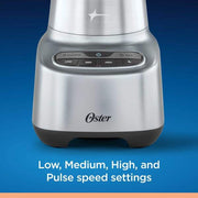 Oster Countertop Blender, 6-Cup Boroclass Glass Jar, 800W Motor, Stainless Steel Crush 4 Pro Blades, One-Touch Smoothie and Salsa Programs, Gray, 2181591