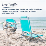 Caribbean Joe One Position Folding Beach Chair, Lightweight Steel Frame, Fade-Resistant Aqua Canvas, Low Seating, Portable, Supports 225 lbs