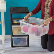 Sterilite 3 Drawer Tower Storage Cart with Removable Clear Bins, Easy Assembly, Black, 4630-90
