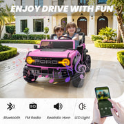 IYofe 24V 2 Seater Ford Bronco Raptor Ride On Car with Remote Control, Bluetooth, Spring Suspension, LED Lights, Pink