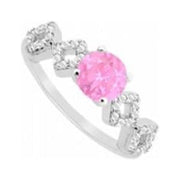 Precious Stone Pink Sapphire & Diamond Engagement Ring 14K White Gold, 0.75 CT - Size 10