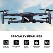 Vivitar Skyhawk GPS Foldable Video Drone with 2.7K HD Camera, 16-Minute Flight Time, Wireless Controller, Brushless Motors
