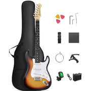 Donner DTC-100W 39in Electric Guitar Starter Kit w/Case, Amp, Tuner, Bag, Strap, Sunburst