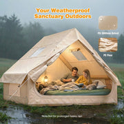 Qunler Inflatable Camping Tent, Rapid 5-Min Setup, Waterproof 210D Oxford Fabric, Windproof Cabin Shelter, Beige, Fits 4-6 People