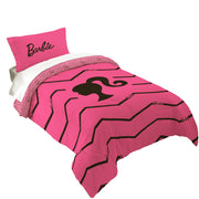 Barbie Kids Comforter Set, Reversible Hot Pink Chevron Print, Includes Pillowcase, Twin/Full Size, NL027J