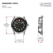 Wenger Terragraph Sport Watch, Swiss Precision, White Dial, Black Leather Strap, Water Resistant 100m, WG010541126