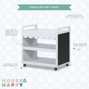 House of Happy Scallop Art Cart , White - Crafted from High Quality Manufactured Wood