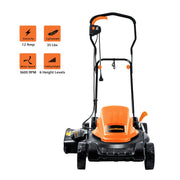 Cleva LawnMaster ME1218X Electric Lawn Mower, 12 AMP Motor, 19-Inch Rust-Resistant Deck, 2-in-1 Mulch and Side Discharge, Six Adjustable Cutting Heights, Lightweight with 6.7-Inch Wheels