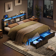Bestier King Size Platform Bed Frame with PU Leather Storage Headboard, Black