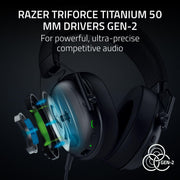 Razer BlackShark V3 Wireless Gaming Headset, TriForce Titanium 50mm Drivers, HyperSpeed Wireless Gen-2, Detachable Super Wideband Mic, THX Spatial Audio, Black
