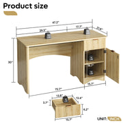 Bestier 47 in Computer Desk with Drawer, Storage Cabinet, Fluted Panel Design, Brown Oak