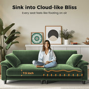HOMSHADE Corduroy Sofa, 83-Inch, Ultra-Deep 22-Inch Seat, Green, Solid Wood Frame, Tool-Free Assembly, Includes 2 Pillows