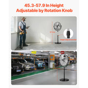 KFFKFF 18-Inch Industrial Pedestal Fan, Adjustable Height, 3-Speed Settings, 4200 CFM Airflow, Oscillating Floor Fan, Black, BT-HIF18A