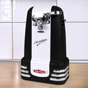 Nostalgia Retro Electric Can Opener with Magnetic Lid Remover, Built-in Knife Sharpener, Bottle Opener, Black, NRCO3BK6A