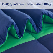 Sonive Twin Kids Comforter Set, 5 Pieces, Blue Green Rugby Stripe, Super Soft Microfiber, All-Season Cooling Bedding