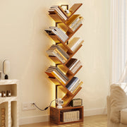 Casacomoda 8 Tier Tree Bookshelf with Customizable LED Lights, Floor Standing Storage Shelf for Home Office and Living Room